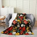 jejeloiu Floral Fleece Throw Blanket Abstract Bohemian Floral Flannel Blanket Plush Fuzzy Botanical for Bed Couch Chair Living Room Mid Century Modern Boho Twin 60"x80" Red Green Bedroom Decor