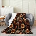 jejeloiu Floral Plush Throw Blanket Abstract Bohemian Floral Flannel Blanket Baby 30"x40" Botanical All Season Mid Century Modern Boho for Couch Bed Sofa Balck Brown Bedroom Decor