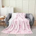 jejeloiu Girls Pink Bow Flannel Blanket Plush Fuzzy Girly Cute Bowknot Fleece Throw Blanket Dreamy Princess Style Bow Plush Lightweight Sofa Throw Kawaii Twin 60"x80" Pink for Bed Couch Chair