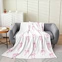 jejeloiu Girls White Bow Fleece Throw Blanket Girly Cute Bowknot Flannel Blanket Plush Fuzzy Dreamy Princess Style Bow for Bed Couch Chair Living Room Kawaii Twin 60"x80" White Bedroom Decor