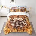 jejeloiu Highland Cow Comforter Set with Sheets 7 Piece Twin Size Highland Cattle Bedding Set for Kids Boys Girls Brown Orange Bed in a Bag Room Decor Soft Lightweight Microfiber