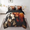 jejeloiu Highland Cow Comforter Set with Sheets 7 Piece Full Size Highland Cattle Bedding Set for Kids Boys Girls Cute Bed in a Bag Room Decor Soft Lightweight Microfiber