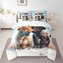 jejeloiu Highland Cow Comforter Set with Sheets 7 Piece Twin Size Highland Cattle Bedding Set for Kids Boys Girls Blue Bed in a Bag Room Decor Soft Lightweight Microfiber