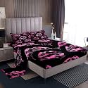 jejeloiu Leopard Lips Bed Sheets Set Queen Size Sexy Mouth Deep Pocket Fitted Sheet Love Kiss Bedding Sets Cheetah Print Soft Bed Set 4Pcs with 2 Pillow Cases Animal Skin