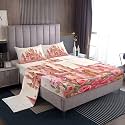 jejeloiu Princess Bed Sheets Set King Size Cute Deep Pocket Fitted Sheet Pink Castle Bedding Sets Kawaii Soft Bed Set 4Pcs with 2 Pillow Cases Beige Pink