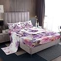 jejeloiu Princess Bed Sheets Set Queen Size Castle Purple Bed Set for Kids Boys Girls Cute Deep Pocket Fitted Sheet Kawaii Breathable Soft Lightweight Microfiber Purple White