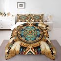 jejeloiu Southwestern Bedding Set Soft for Boys Girls, Tribal Native Comforter Set Toddler Size Yellow Teal Duvet Quilt Microfiber Bedroom Decor 2 Pcs with 1 Pillow Cases