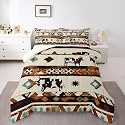 jejeloiu Southwestern Bedding Set Soft for Boys Girls, Tribal Native Comforter Set Twin Size Beige Brown Duvet Quilt Microfiber Bedroom Decor 2 Pcs with 1 Pillow Cases