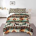 jejeloiu Southwestern Comforter Set All Season Tribal Native Bedding Set with 1 Pillow Cases Horse Microfiber Kids Toddler Bedclothes Bedroom Decor Duvet Quilt Breathable Soft Lightweight