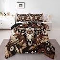 jejeloiu Southwestern Comforter Set All Season Cow Skull Bedding Set with 1 Pillow Cases Tribal Native Microfiber Kids Toddler Bedclothes Bedroom Decor Duvet Quilt Breathable Soft Lightweight