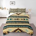 jejeloiu Southwestern Comforter Set King Size Tribal Native Bedding Set for Kids Boys Girls Teal Brown Duvet Quilt Bedroom Decor Microfiber 3 Pcs with 2 Pillow Cases