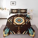 jejeloiu Southwestern Kids Comforter Set Full Size Tribal Native Bedding Set Deep Brown Teal Duvet Quilt for Kids Boys Girls Bedroom Decor Microfiber Ultra Soft Breathable