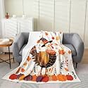 jejeloiu Thanksgiving Turkey Flannel Blanket Plush Fuzzy Fall Pumpkin Fleece Throw Blanket Rustic Plush Lightweight Sofa Throw Vintage Country Queen 90"x90" Beige for Bed Couch Chair Living Room