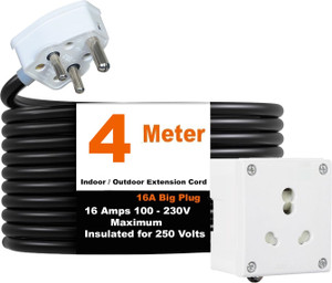 jelectricals 16amp single socket 2000 watt 4 meter 1 socket extension boards white 4 m