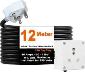 jelectricals power plug 16amp single socket 1500 watt 12 meter 1 socket extension boards white 12 m