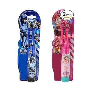 pack of 2 kids cartoon printed electric toothbrush extra soft electric battery powered toothbrush for kids blue pink and blue