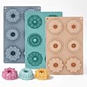 Jello Molds, 3pcs Silicone Fluted Tube Cake Pans, 6-Cavity Non Stick Silicone Baking Molds for Cupcake, Donuts, Muffin, Cornbread, Brownie, Jellies (Caltle-Pink+Blue+Gray)