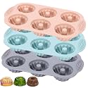 Jello Molds 3pcs Silicone Fluted Tube Cake Pans, 6 Cavity Heritage Silicone Mold for Baking Non Stick Fancy Molds (Pink+Blue+Gray, Fluted Tube)