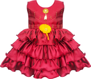 jelly garments baby girls midiknee length festivewedding dress maroon sleeveless
