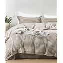 JELLYMONI 100% Washed Cotton Beige Striped Duvet Cover Set Cal King