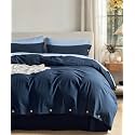 JELLYMONI 100% Washed Cotton Dark Slate Blue Duvet Cover King, Linen-Like