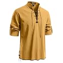 JEMITOP Men's Pure Cotton Renaissance Lace Up Shirt