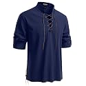 JEMITOP Men's Pure Cotton Renaissance Lace Up Shirt