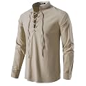 JEMITOP Men's Pure Cotton Renaissance Lace Up Shirt