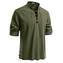 JEMITOP Men's Pure Cotton Renaissance Lace Up Shirt