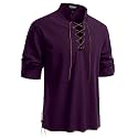 JEMITOP Men's Pure Cotton Renaissance Lace Up Shirt