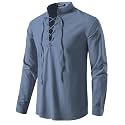 JEMITOP Men's Pure Cotton Renaissance Lace Up Shirt