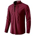 JEMITOP Men's Pure Cotton Renaissance Lace Up Shirt