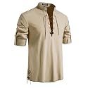 JEMITOP Men's Pure Cotton Renaissance Lace Up Shirt