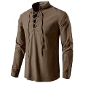 JEMITOP Men's Pure Cotton Renaissance Lace Up Shirt