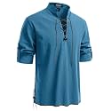 JEMITOP Men's Pure Cotton Renaissance Lace Up Shirt