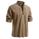 JEMITOP Men's Pure Cotton Renaissance Lace Up Shirt