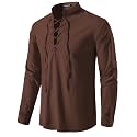 JEMITOP Men's Pure Cotton Renaissance Lace Up Shirt