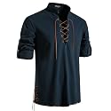 JEMITOP Men's Pure Cotton Renaissance Lace Up Shirt