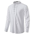 JEMITOP Men's Pure Cotton Renaissance Lace Up Shirt