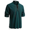 JEMITOP Men's Pure Cotton Renaissance Lace Up Shirt