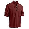 JEMITOP Men's Pure Cotton Renaissance Lace Up Shirt