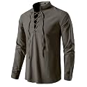 JEMITOP Men's Pure Cotton Renaissance Lace Up Shirt