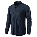 JEMITOP Men's Pure Cotton Renaissance Lace Up Shirt