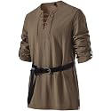 JEMITOP Mens Pure Cotton Vintage Shirt Renaissance Costume Without Belt