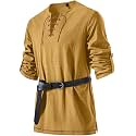 JEMITOP Mens Pure Cotton Vintage Shirt Renaissance Costume Without Belt