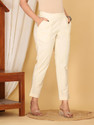JEMOR Women Regular Fit Cream Pure Cotton Trousers