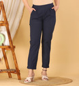 JEMOR Women Regular Fit Dark Blue Pure Cotton Trousers