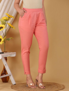 jemor women regular fit pink pure cotton trousers