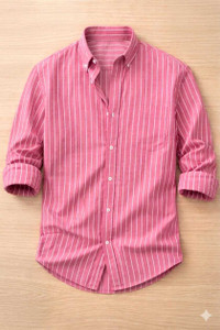 Jenixstore Men Striped Casual Pink Shirt