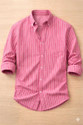 Jenixstore Men Striped Casual Pink Shirt